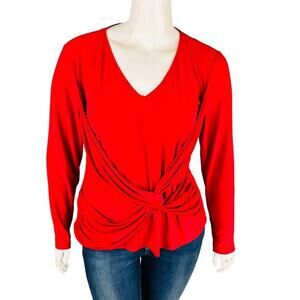 New Marc Bouwer Womans Sz XL Blouse Red Draping Long Sleeve Stretch QVC NWT